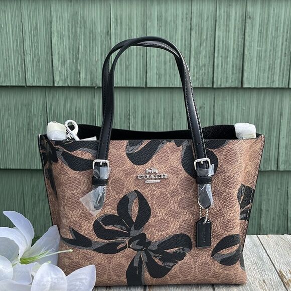 Coach Mollie Tote Bag 25 In Signature Canvas With Bow Print Purse - Picture 3 of 11